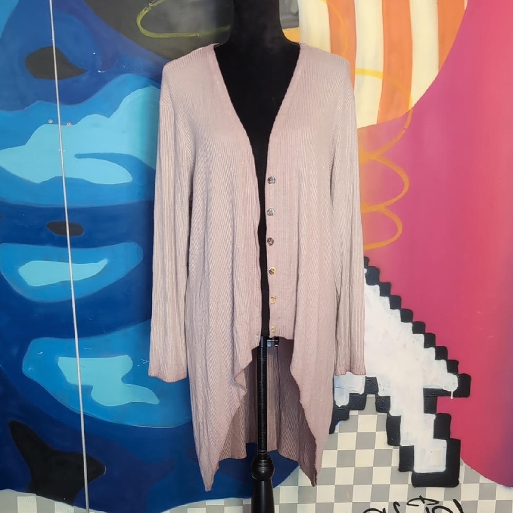 Elle Gray Ribbed Angel Long Sleeve Cardigan